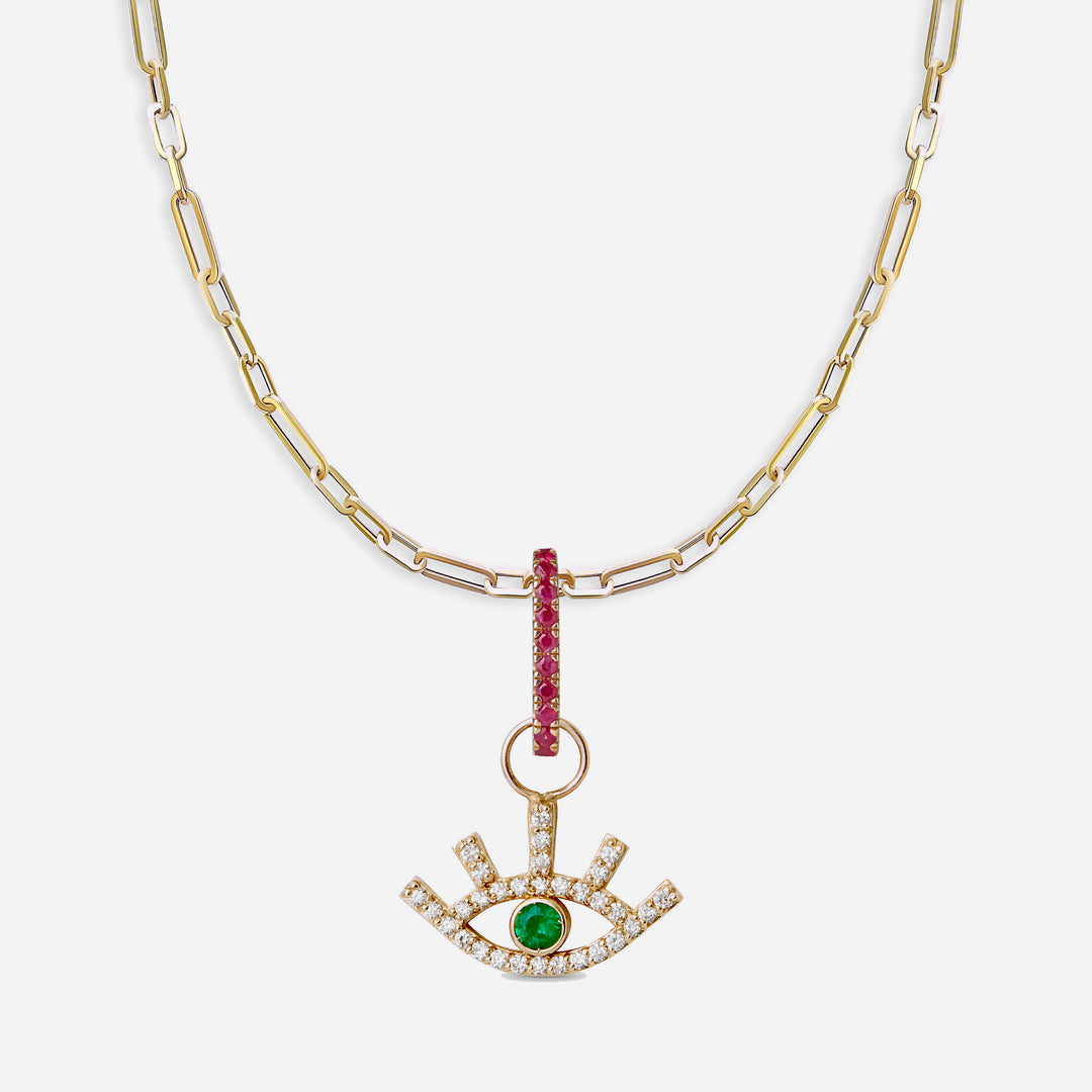 Emerald Evil Eye on Mixed links chain