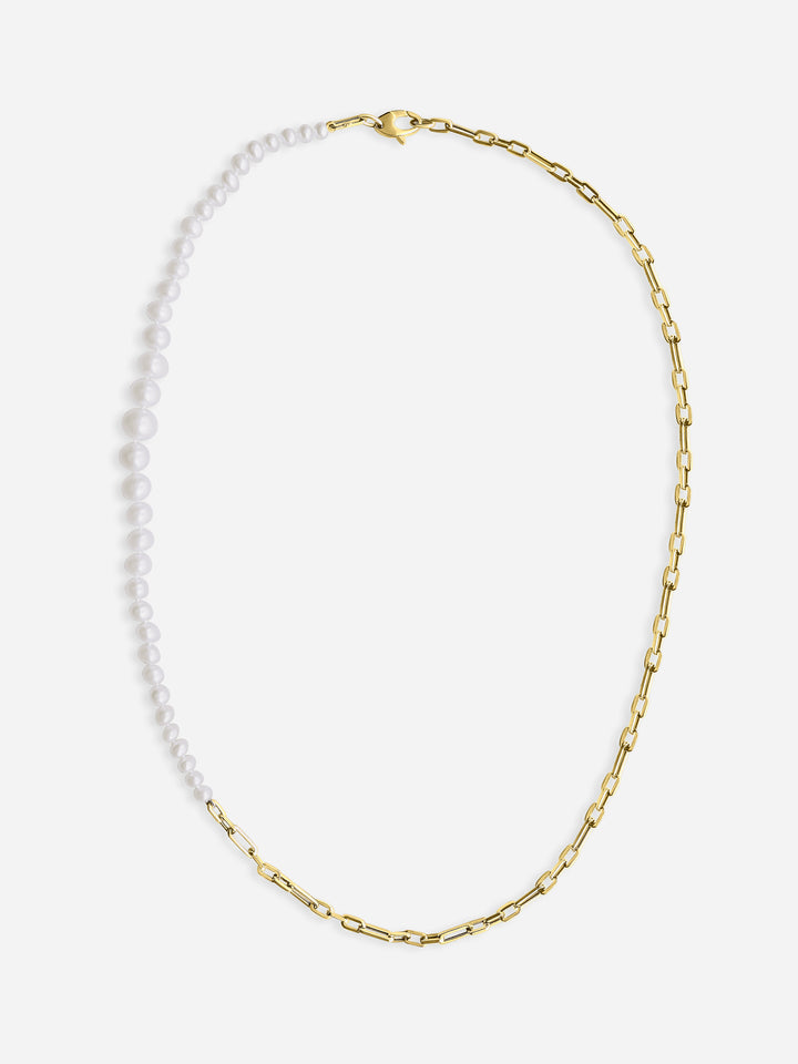 Asymmetrical Mixed Links Pearl Necklace
