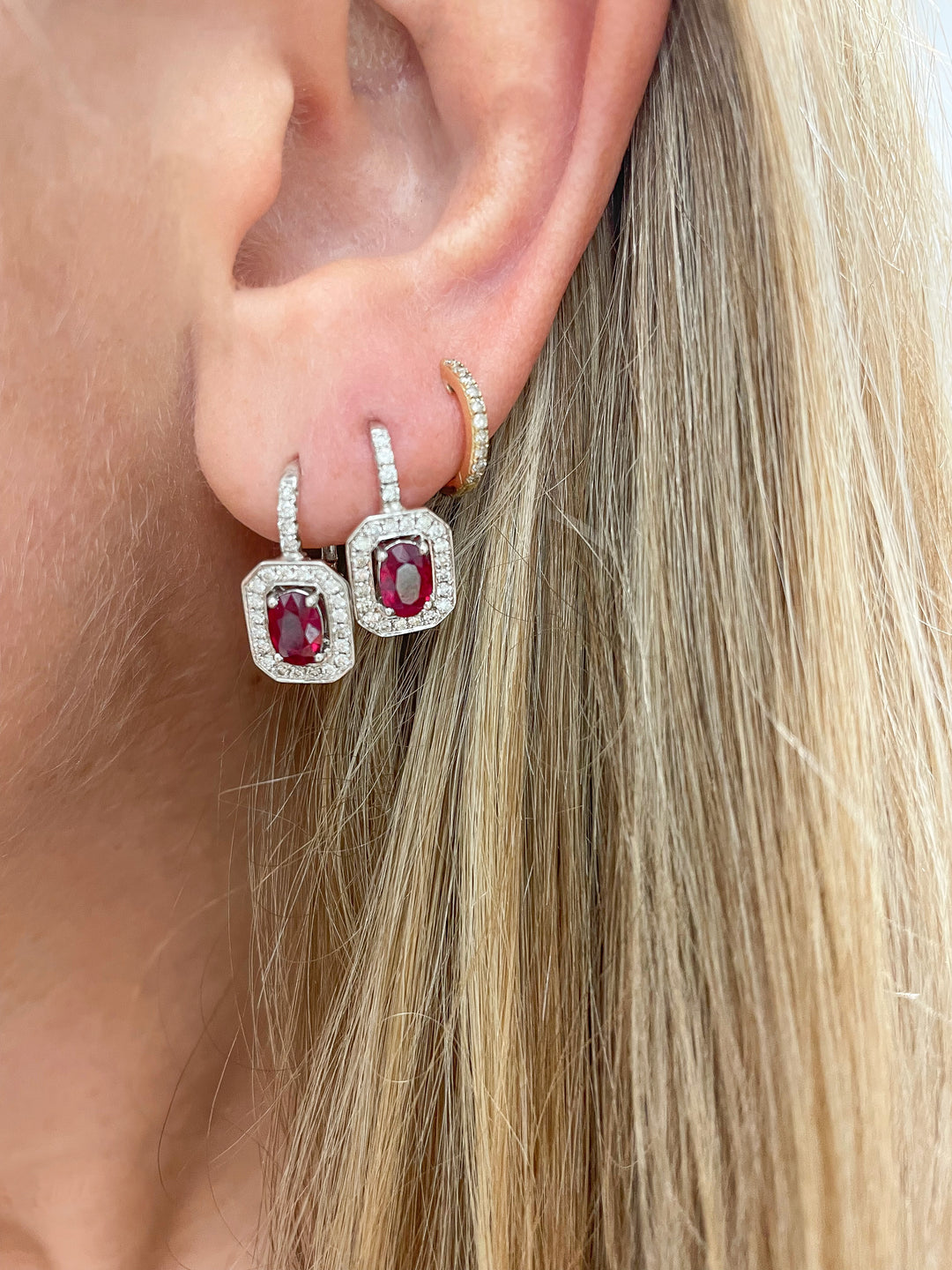Vintage Ruby Diamond Drop Earrings