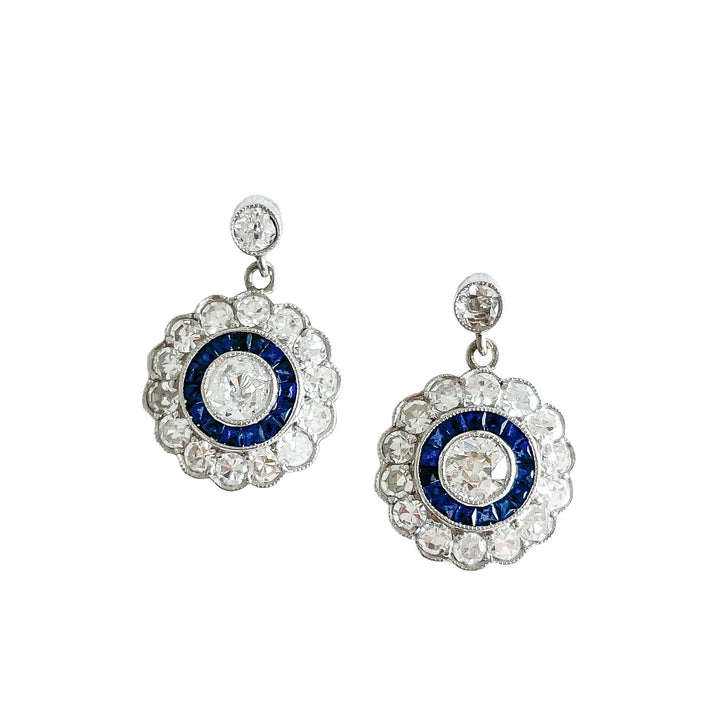Vintage Diamond and Sapphire Drop Earrings
