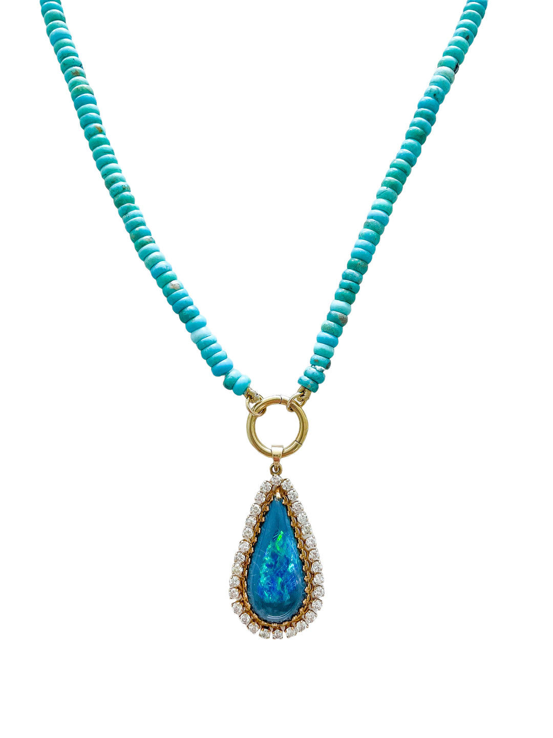 One of a kind Opal Diamond Turquoise Necklace
