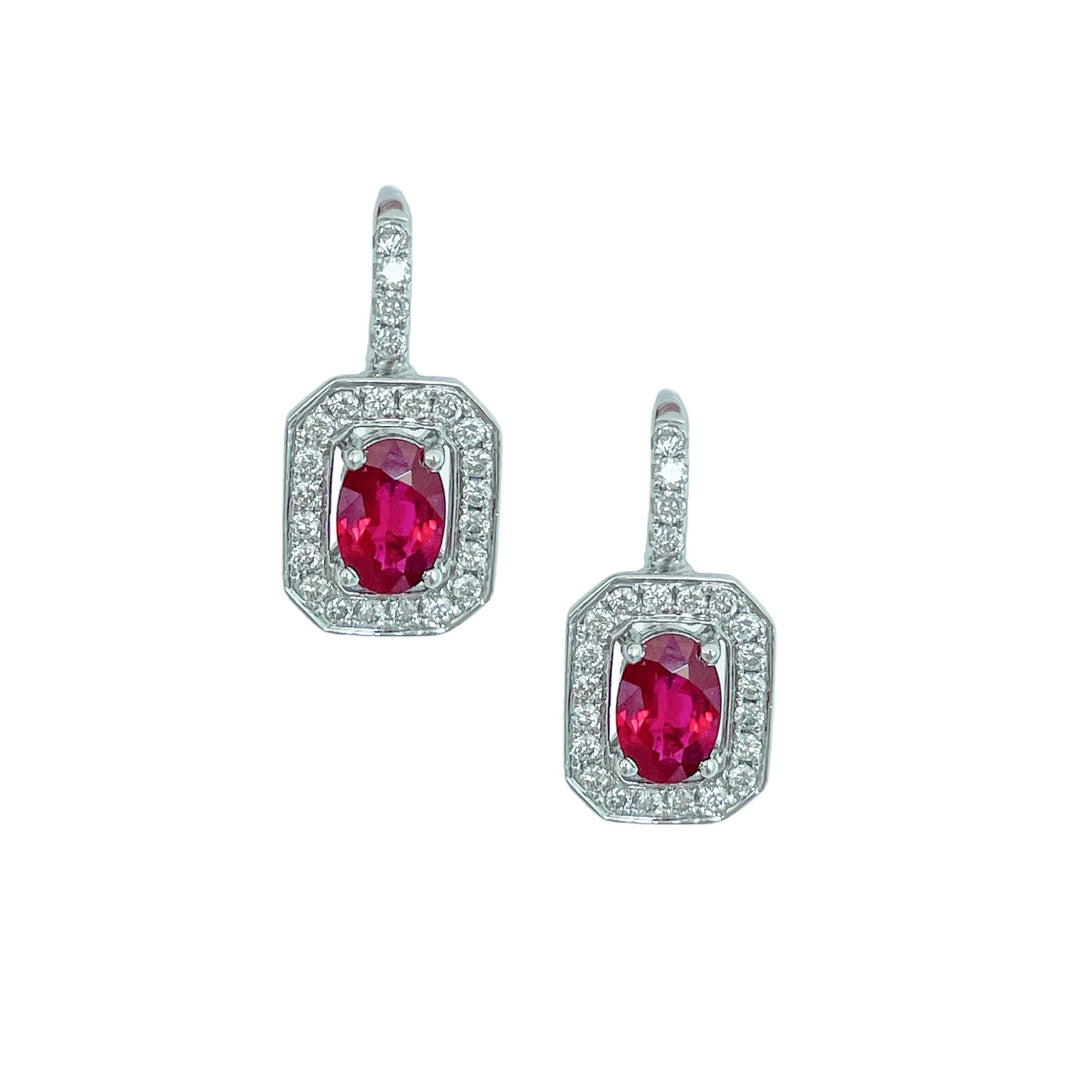 Vintage Ruby Diamond Drop Earrings