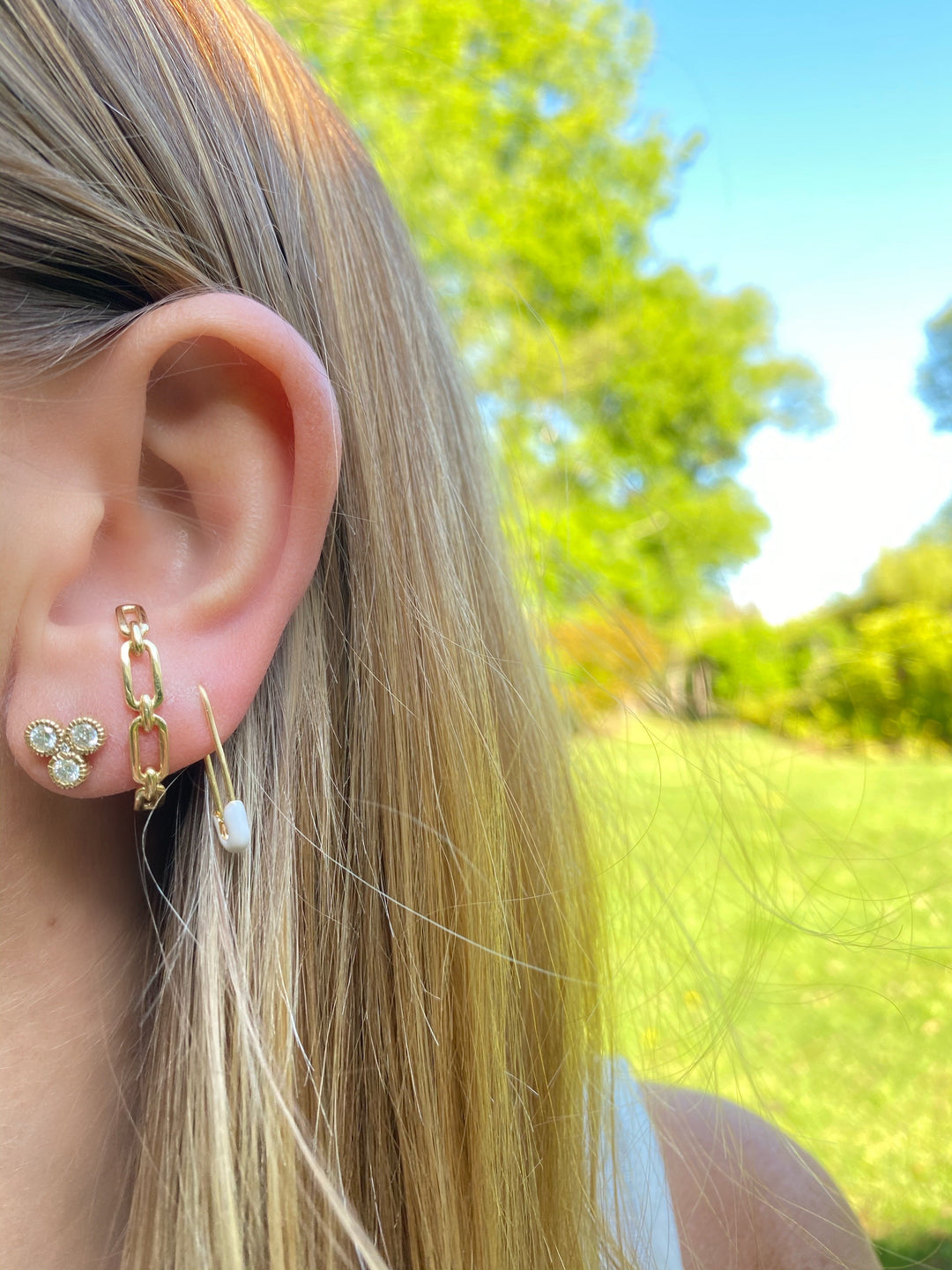 White Enamel Safety Pin Earring