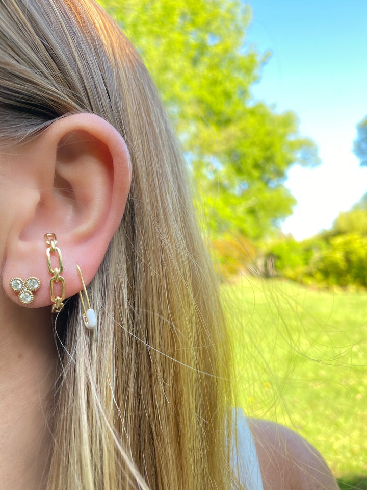 White Enamel Safety Pin Earring