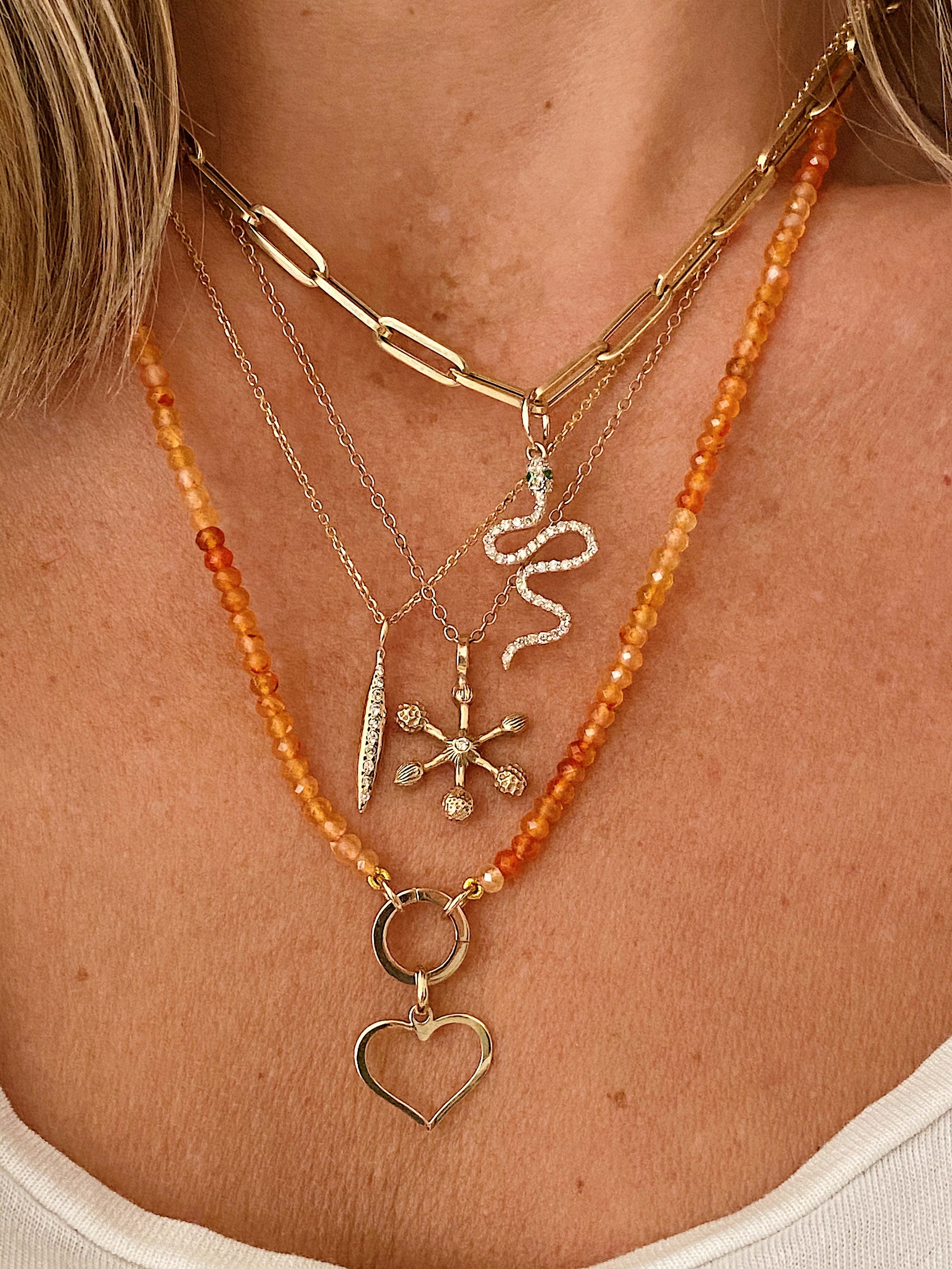14k Gold Hearts Charm Holder Necklace - Vintage Lane Jewelry