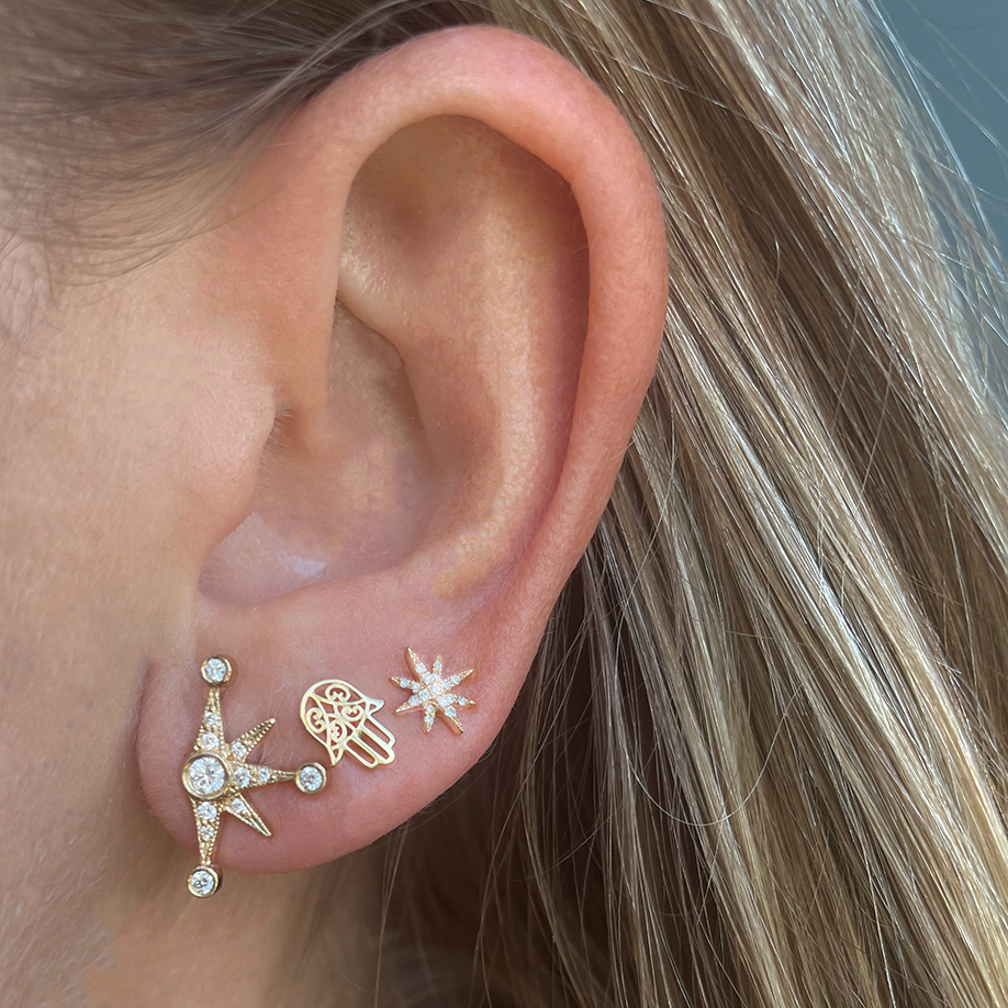 Gold Hamsa Stud