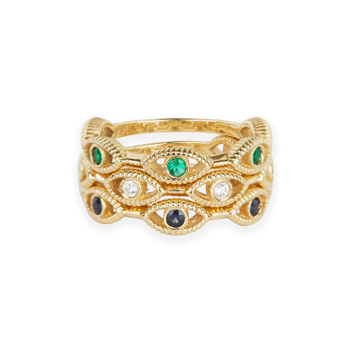 Diamond, Sapphire and Emerald Stackable Ring Set "All Eyes On You"