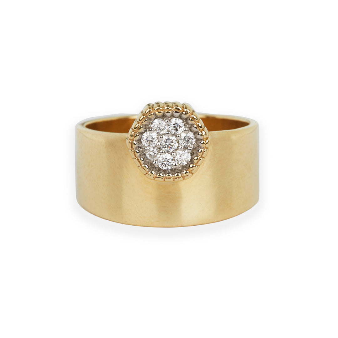 Gold & Diamond Wide Hexagon Ring