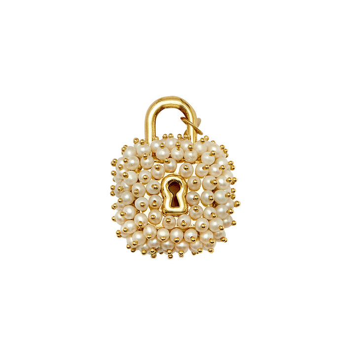 14 kt gold fresh water pearl padlock charm