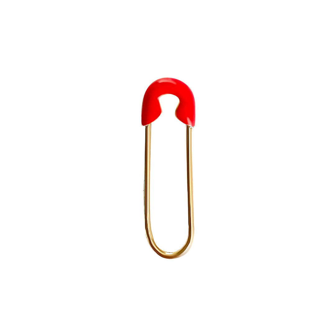 Red Enamel Safety Pin Earring