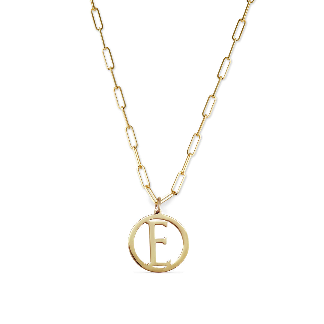 Large Gold Initial Medallion Necklace on Medium Links of Love Chain