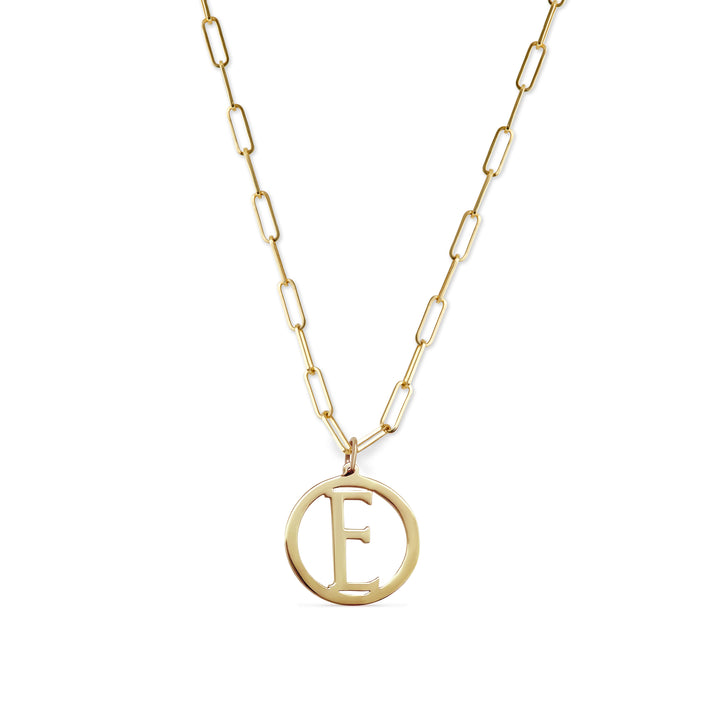 Large Gold Initial Medallion Necklace on Medium Links of Love Chain