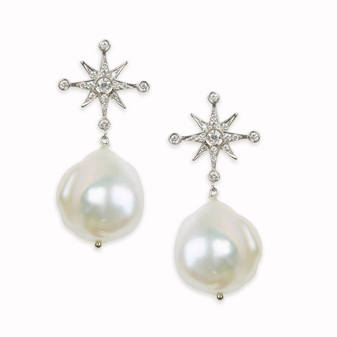 Baroque Pearl Diamond Compass Earrings